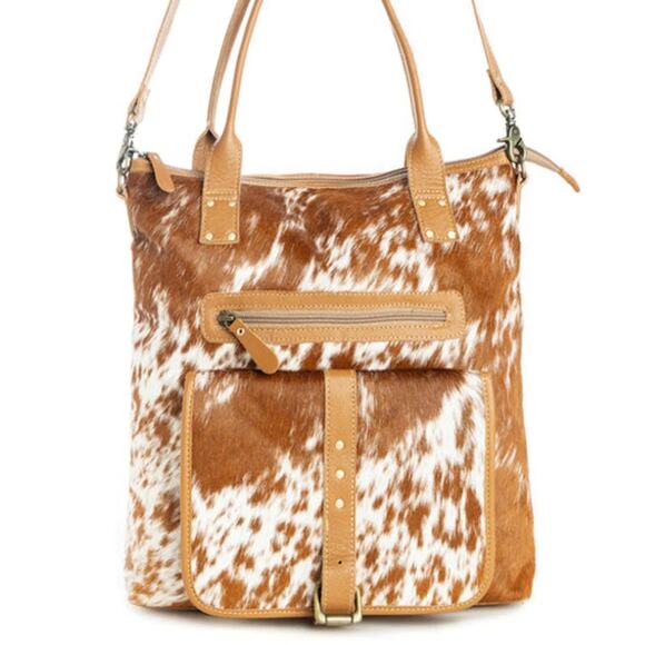 Myra Bag Handbags - NWT Boutique Boho Mesa Maverick Hairon Leather Tote Bag Brown & White